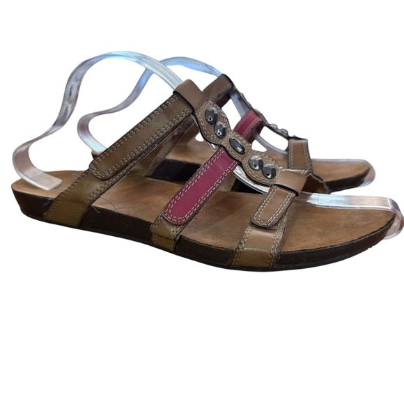 Clarks Bendables Womens Strappy Brown Red Slides Open Toe Sandals Flats Shoes 10 - Picture 1 of 16